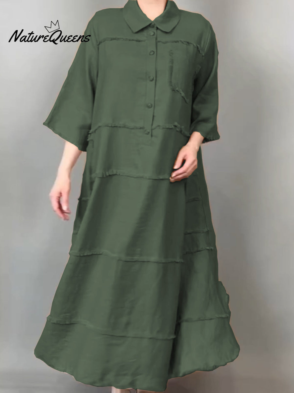 Women's Tassel Pocket Linen Shirt Dress