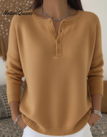 Women's Soft Solid Color Henley Collar Sweater Top