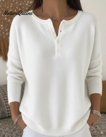 Women's Soft Solid Color Henley Collar Sweater Top