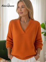 Women's Casual Solid Color V-neck Sweater Top