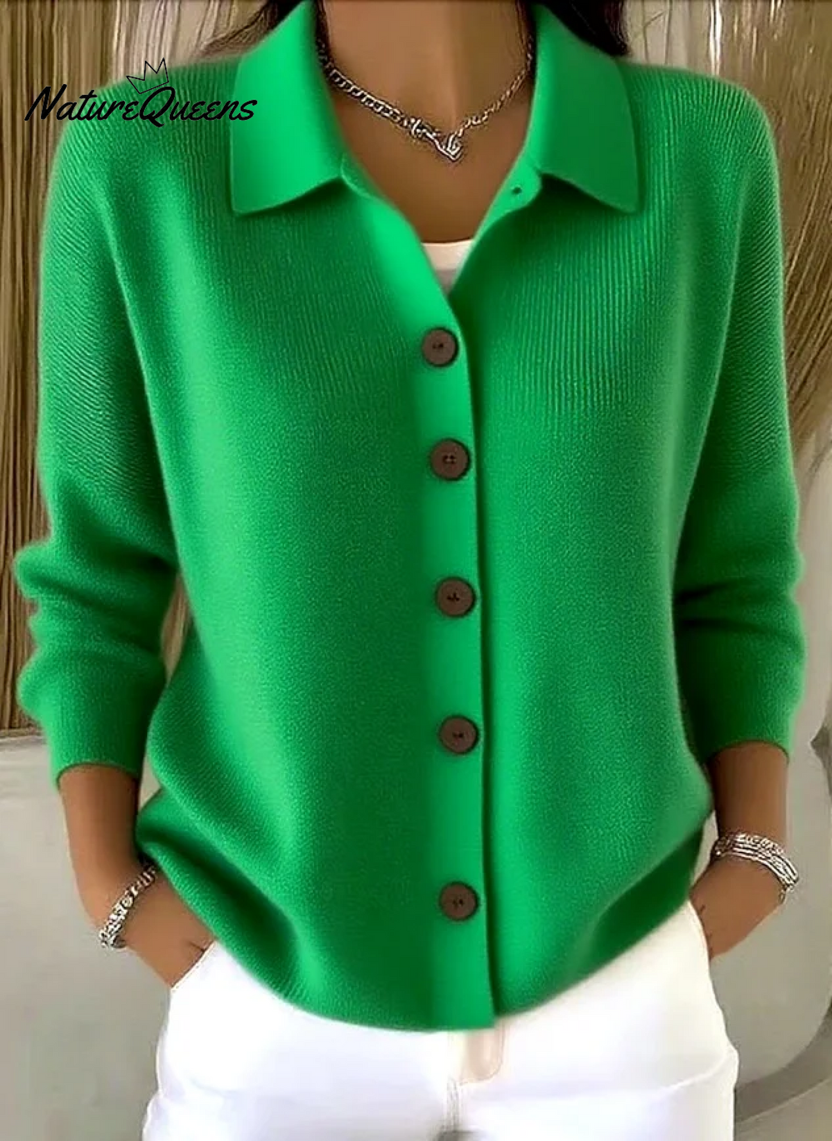 Women's Lapel Button Knitted Cardigan Sweater