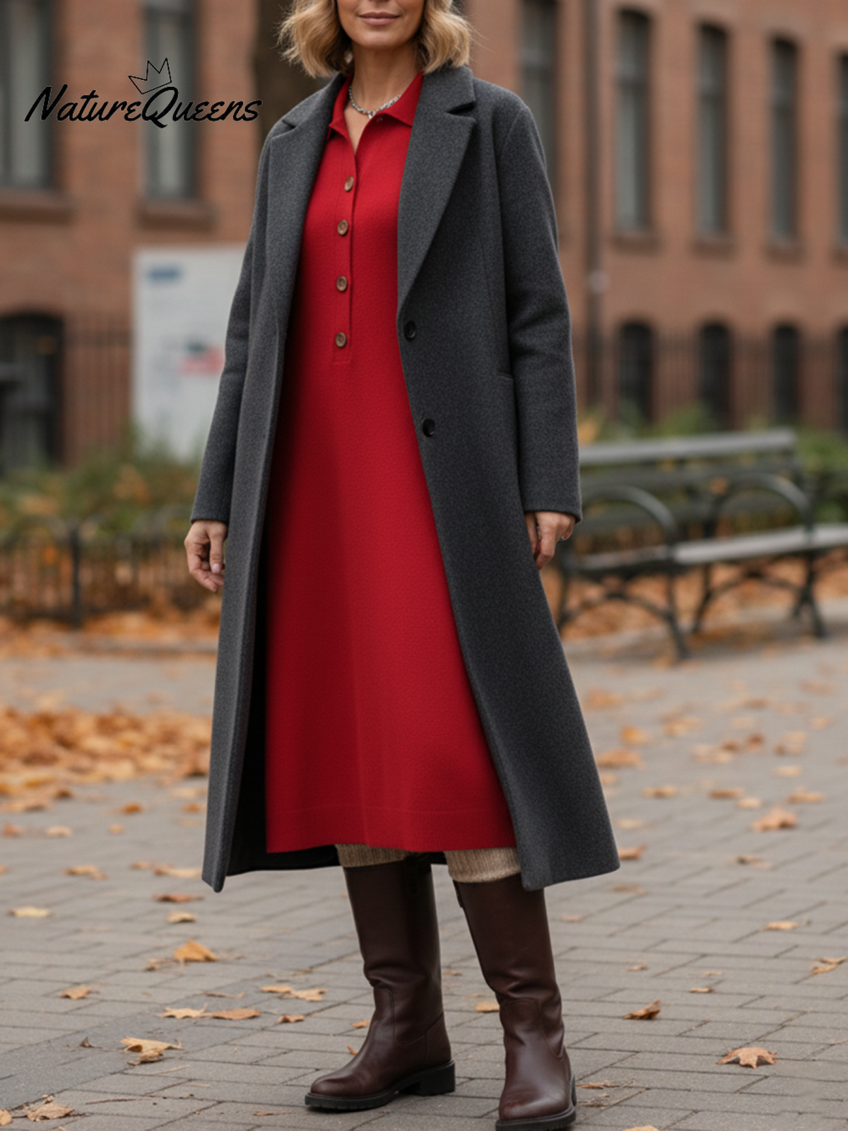 Classic Polo Collar Button Solid Color Knitted Midi Dress