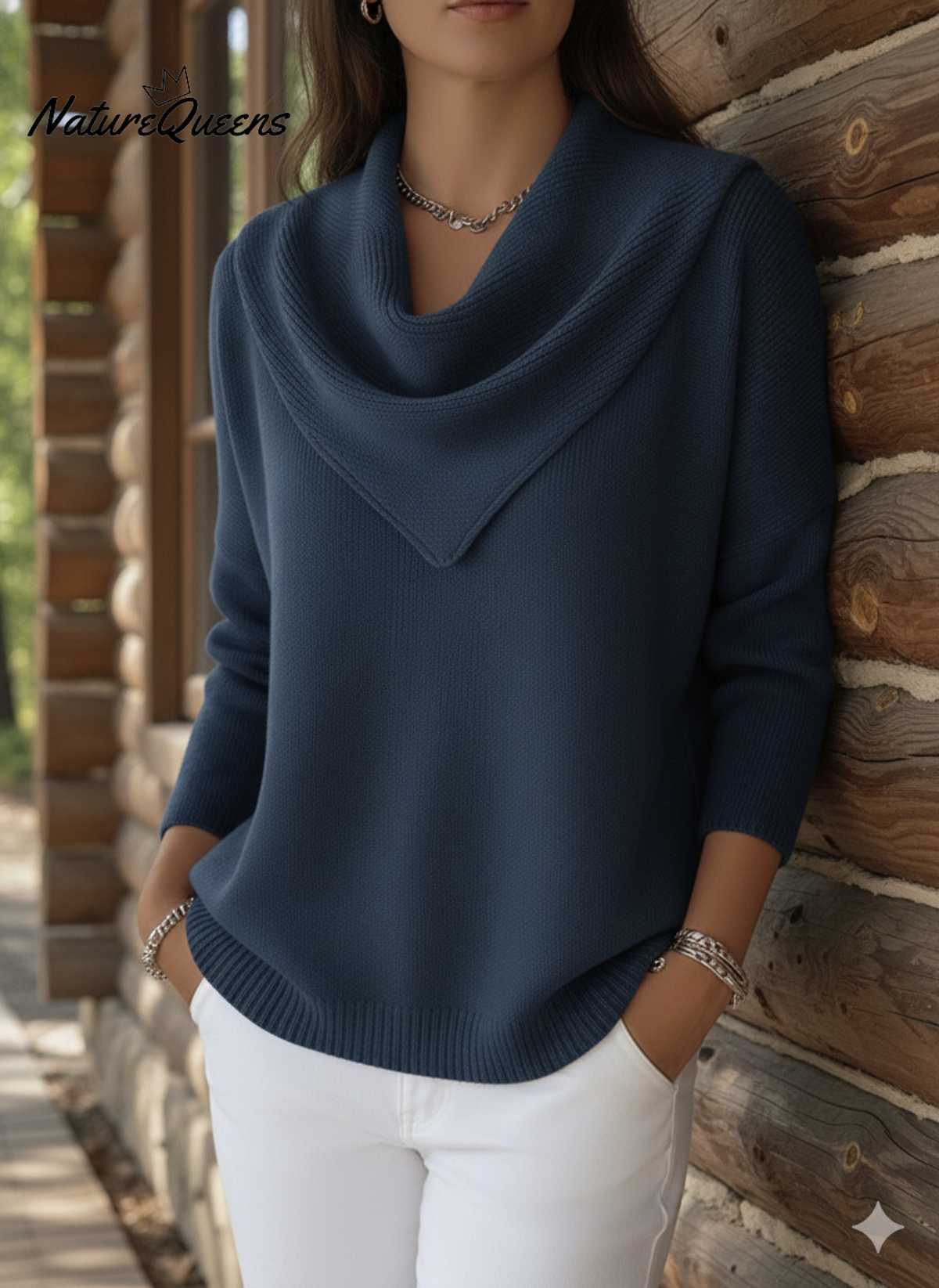 Elegant Retro Soft Triangle Neck Solid Color Sweater Top