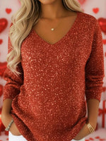 Women's V-neck Solid Color Loose Shiny Sweater