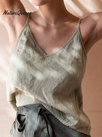 Ladies Cotton Linen V-Neck Casual Camisole Army Green / S