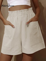 Women’s Pure Color Casual Cotton Shorts Beige / S