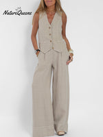 Vest & Pants Cotton Leisure Suit Ivory / S