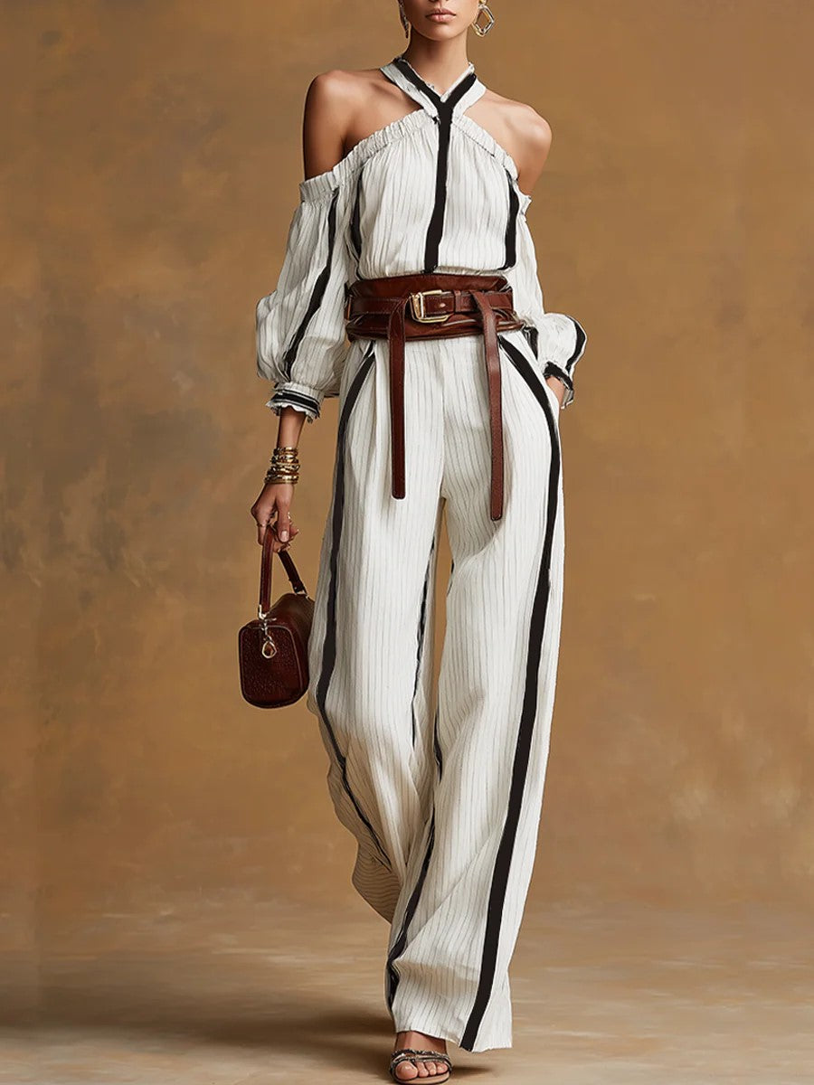 Bohemian Halter Top + Wide-leg Pants Set