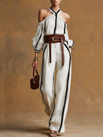 Bohemian Halter Top + Wide-leg Pants Set