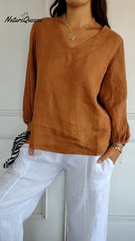 Lantern Sleeve Design Cotton and Linen Top (Buy 2 Free Shipping)