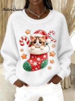 Women's Vintage Christmas Cute Cat Print Sweater