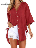 Ladies Cotton Linen Irregular Casual Shirt