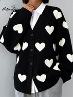 Women's Valentine's Day Heart-Patterned Knitted Cardigan