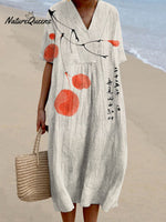 Vintage Ink Wash Painting V Neck Casual Midi Dress