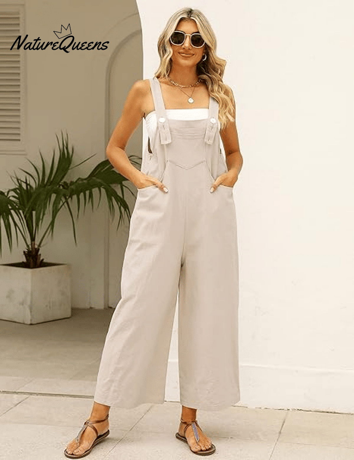 Women's Summer Cotton Linen Overalls �Adjustable & Relaxed Fit Jumpsuit