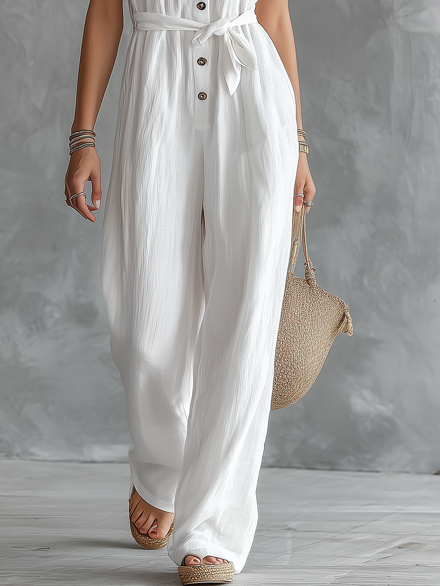 Stylish Casual Vacation V-neck Short Sleeve Jumpsuit