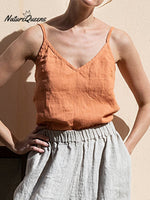 Ladies Cotton Linen V-Neck Casual Camisole Orange / S