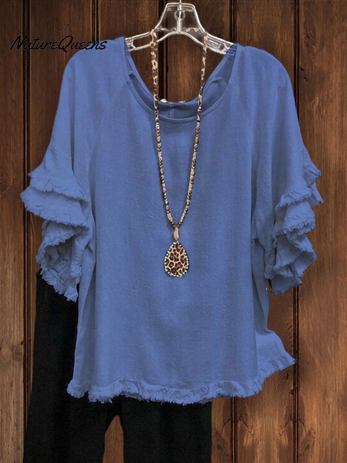 Double Ruffle Short Sleeve Round - Neck Top Blue / S Tops