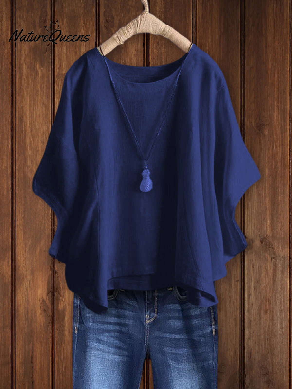 Relaxed Crew Neck Tunic Top Navy Blue / S Tops