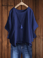 Relaxed Crew Neck Tunic Top Navy Blue / S Tops