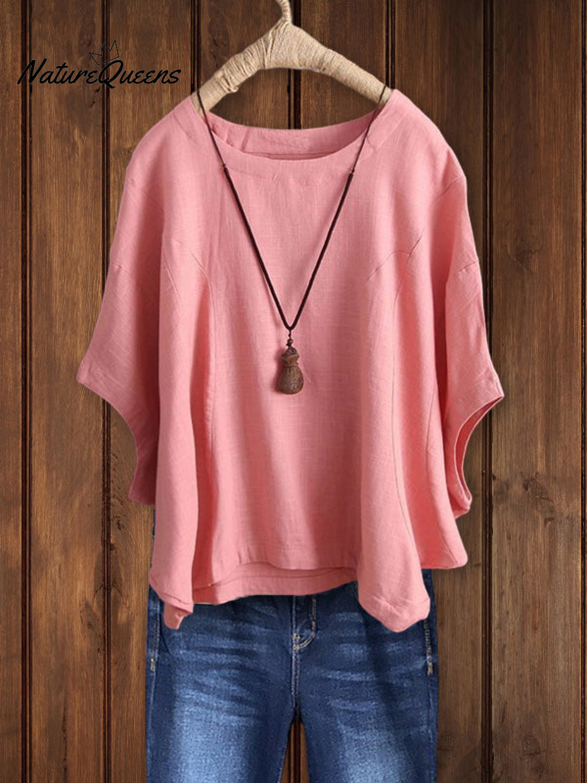 Relaxed Crew Neck Tunic Top Pink / S Tops
