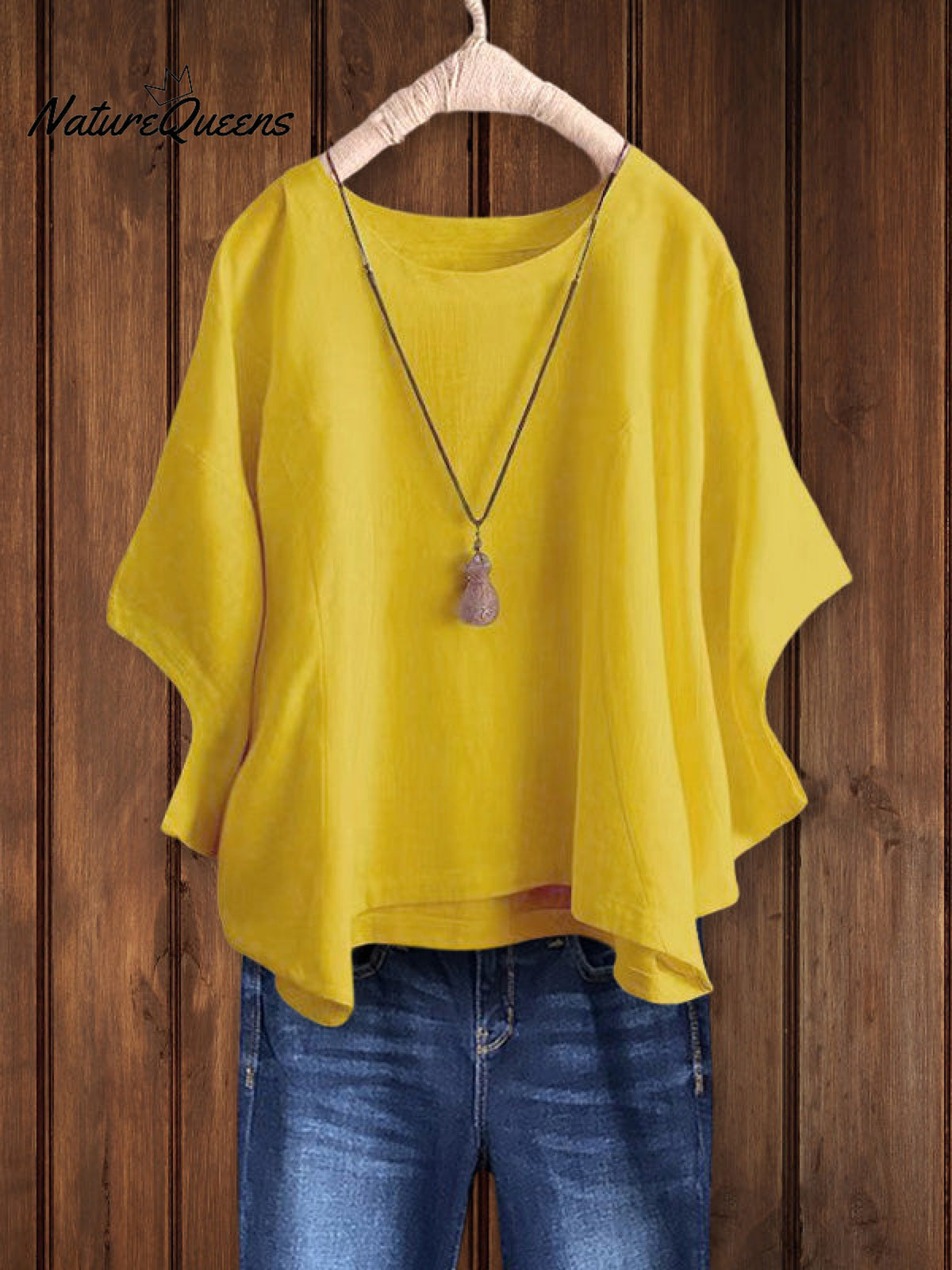 Relaxed Crew Neck Tunic Top Yellow / S Tops