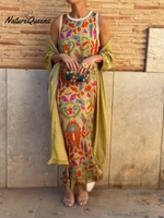 Women's Printed Satin Cardigan Dress Two-Piece Set