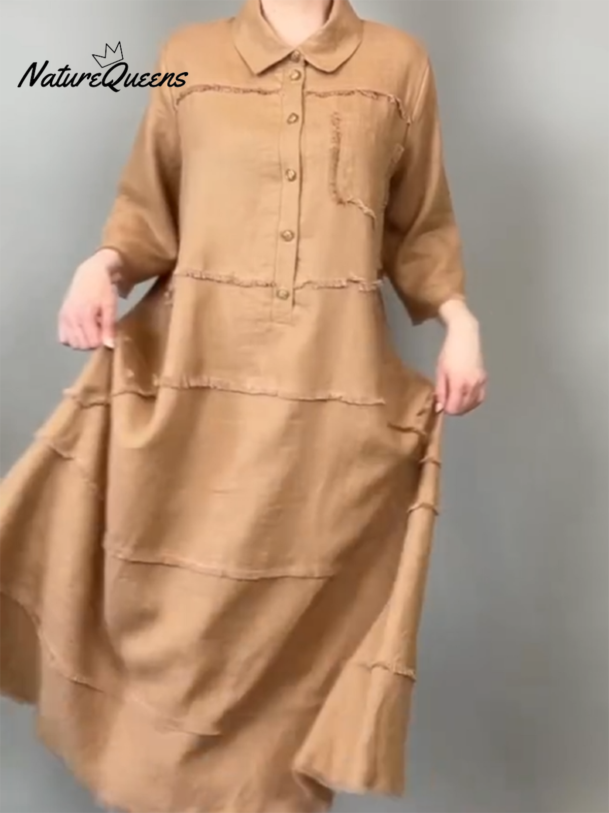 Women's Tassel Pocket Linen Shirt Dress