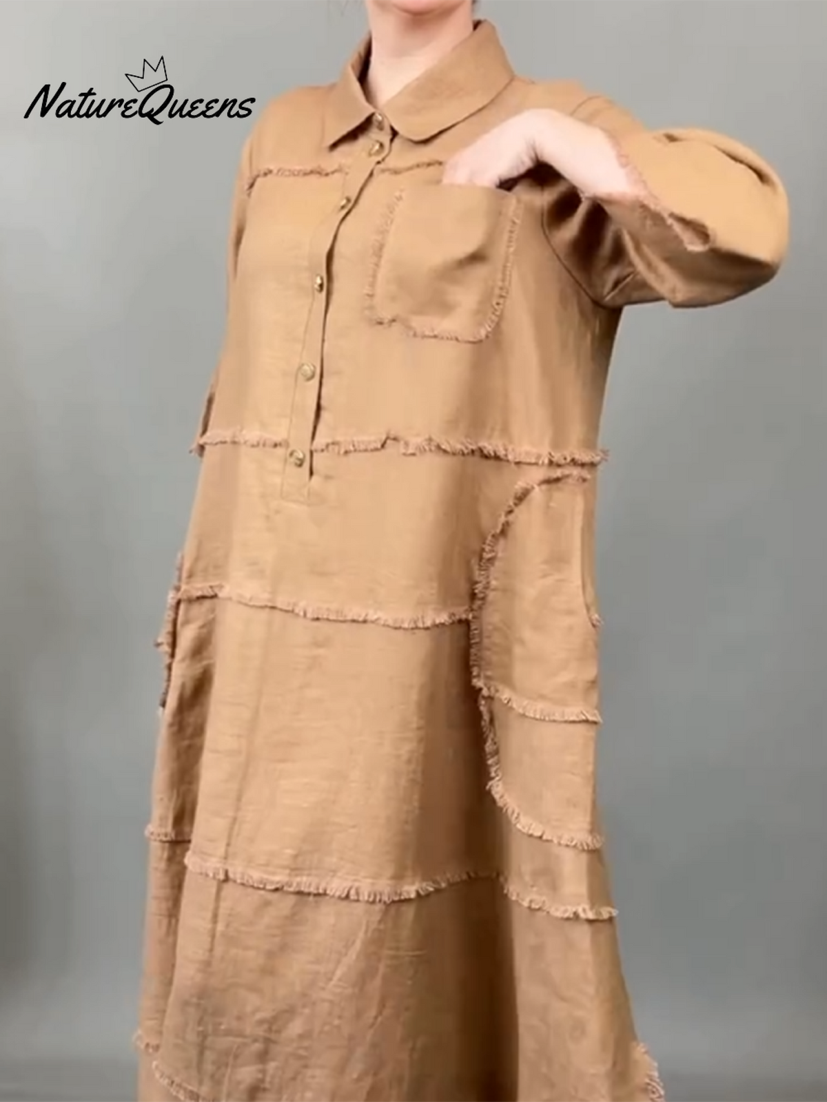 Women's Tassel Pocket Linen Shirt Dress