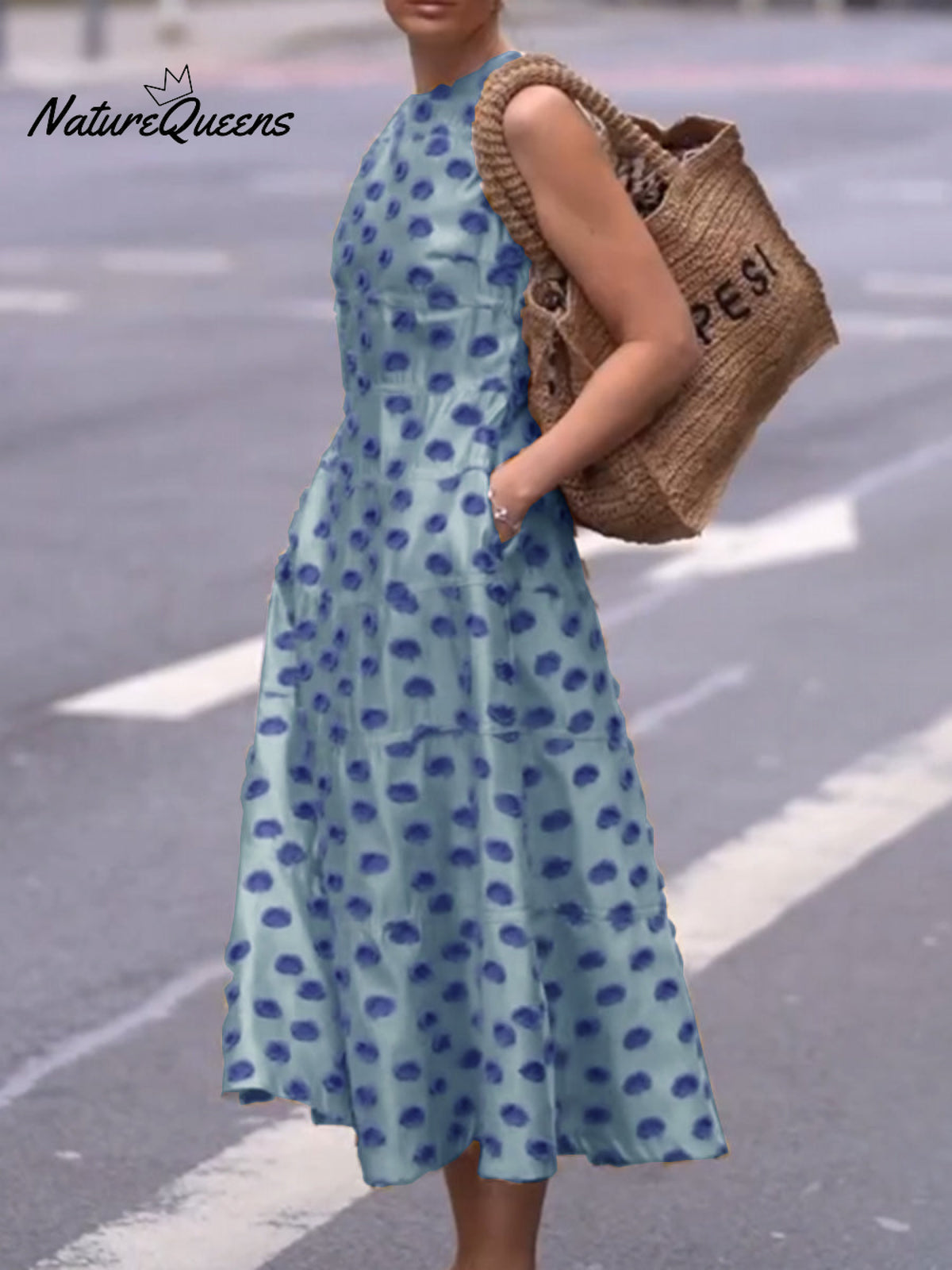 Art Polka Dot A-Line Dress with Pockets