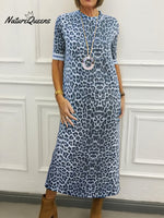 Animal Pattern Round Neck Midi Dress