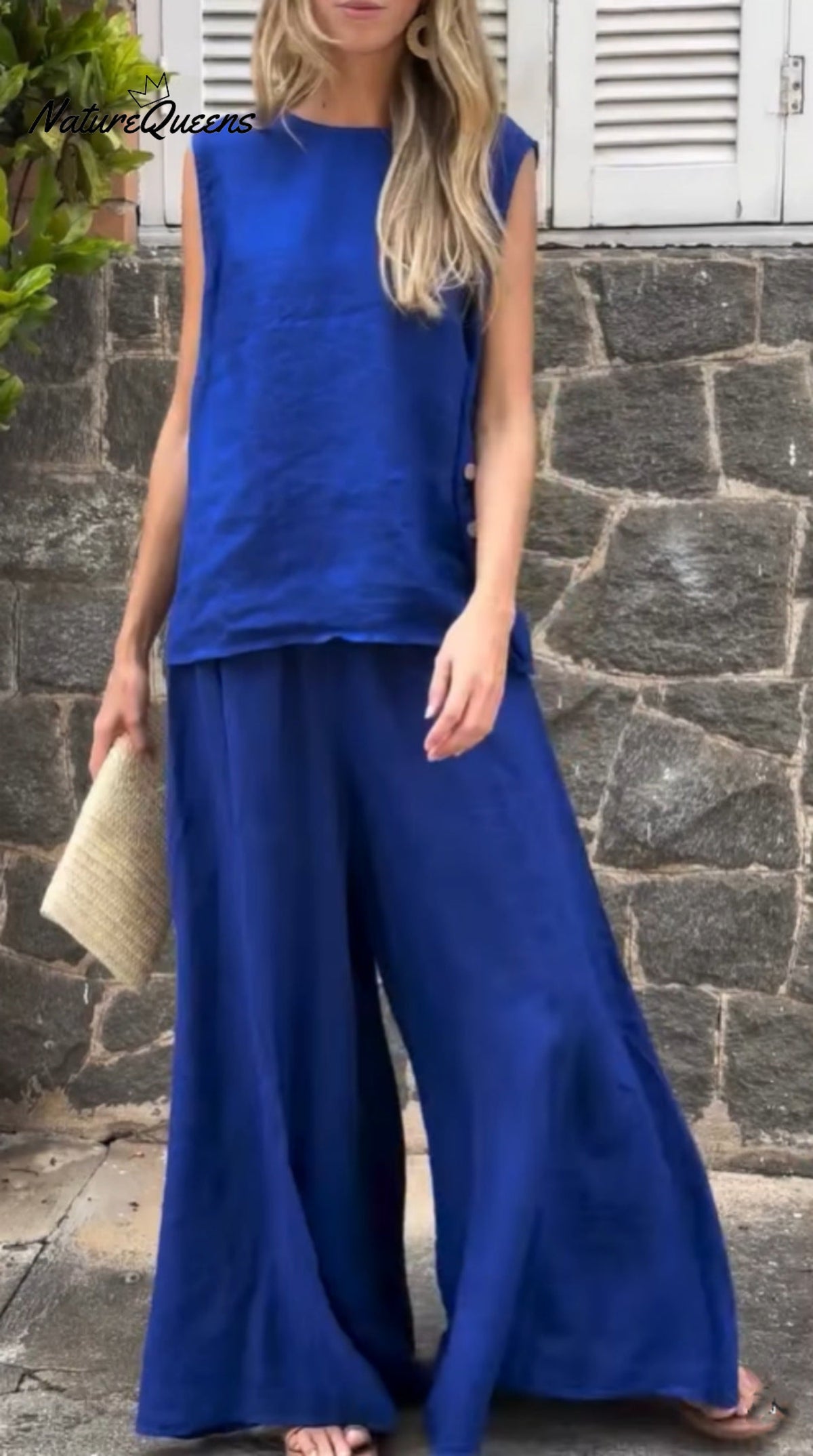 Women's Solid Color Casual Loose Stylish Sleeveless Top Pants Two Piece Suit