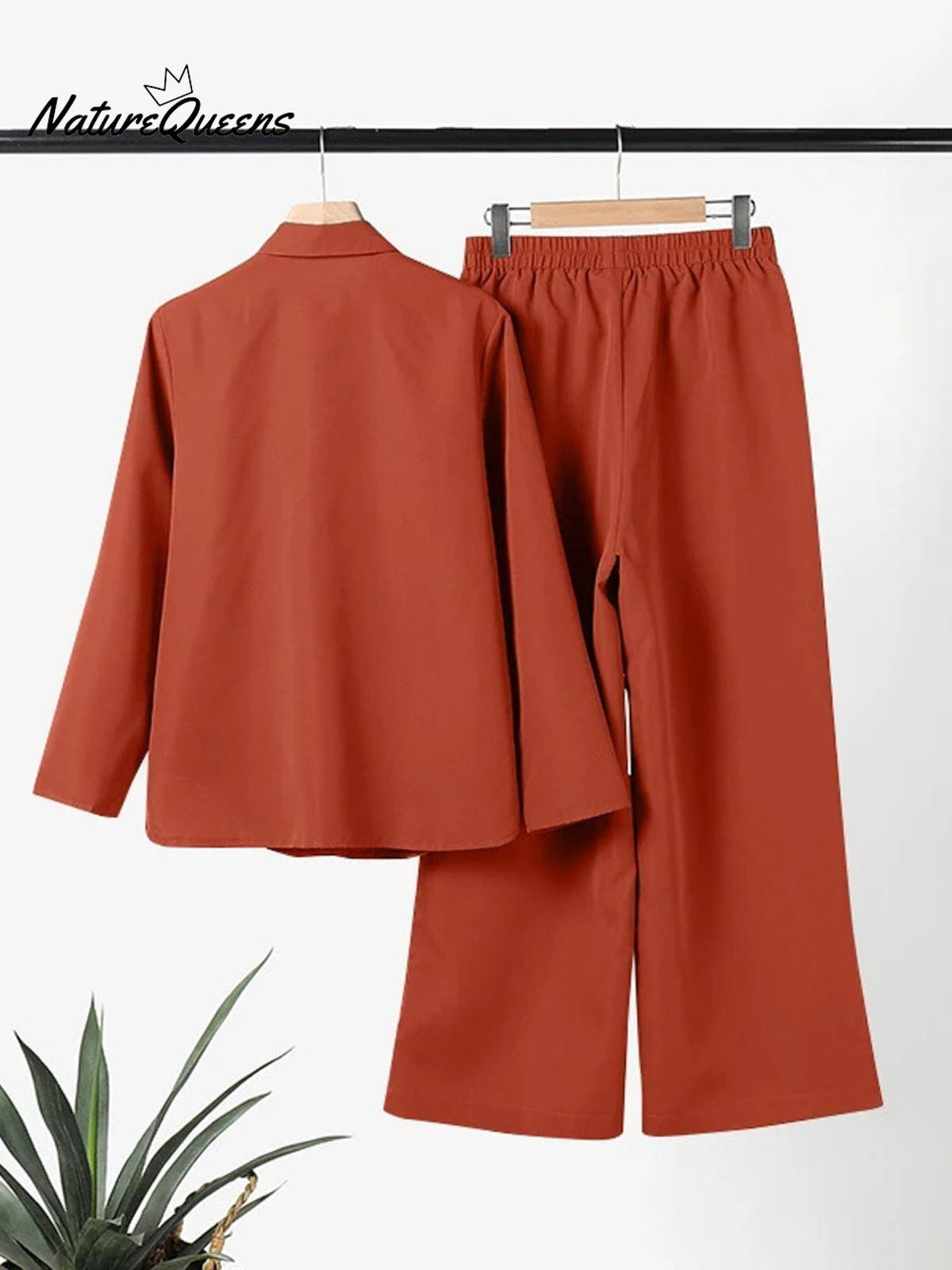 Women's Solid Color Casual Loose Long Sleeve Shirt Wide Leg Pants Two-piece Suit