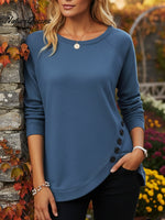 Women's Casual Irregular Hem Button Sweatshirt Top