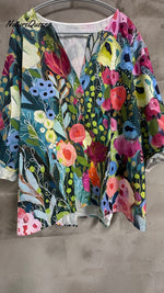 Women's Vintage Flower Casual Cotton Linen Shirt