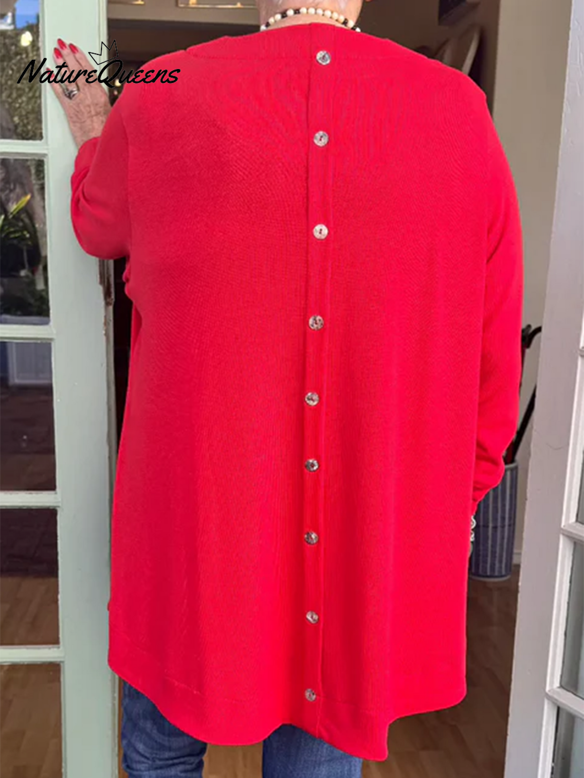 Button-back Crew Neck Top