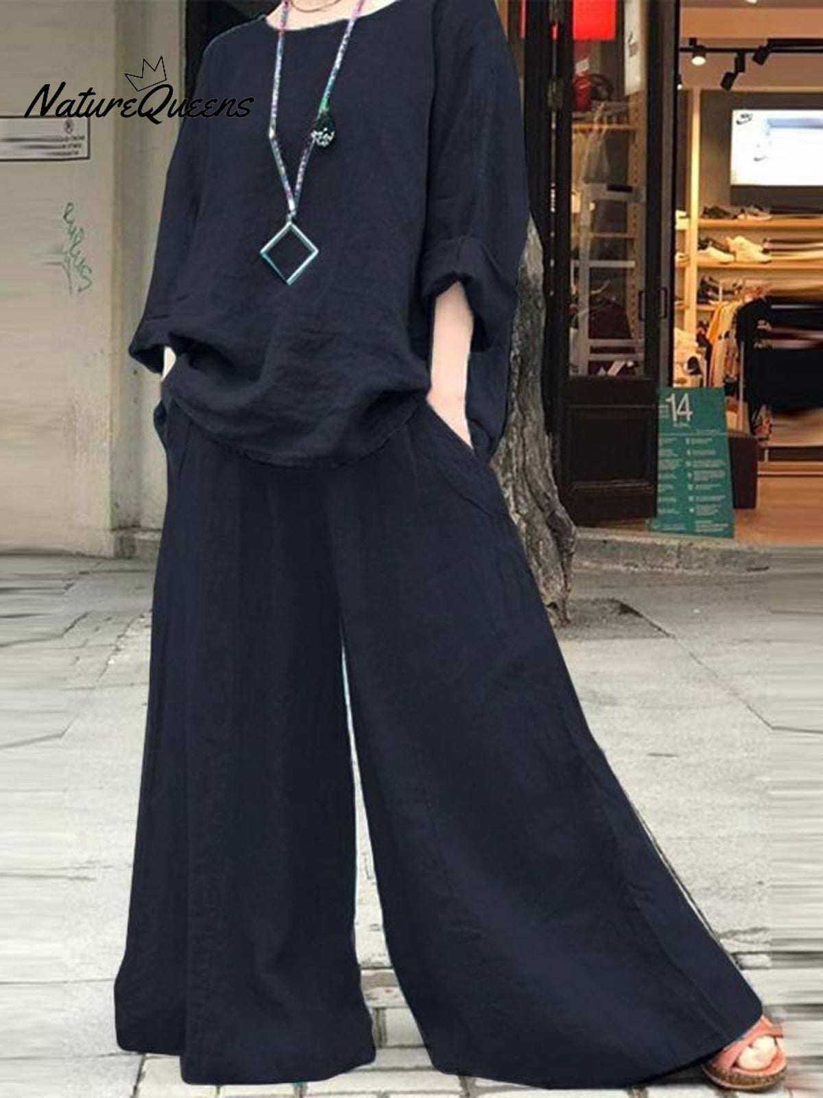 Women's Solid Color Casual Loose Stylish Cotton And Linen Shirt Pants Two Piece Suit