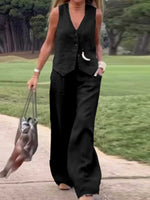 Women's Solid Color Casual Loose Stylish Vest Pants Suit