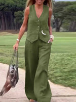 Women's Solid Color Casual Loose Stylish Vest Pants Suit