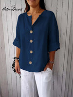Women's Solid Color Stylish Loose Casual Button Cotton Shirt