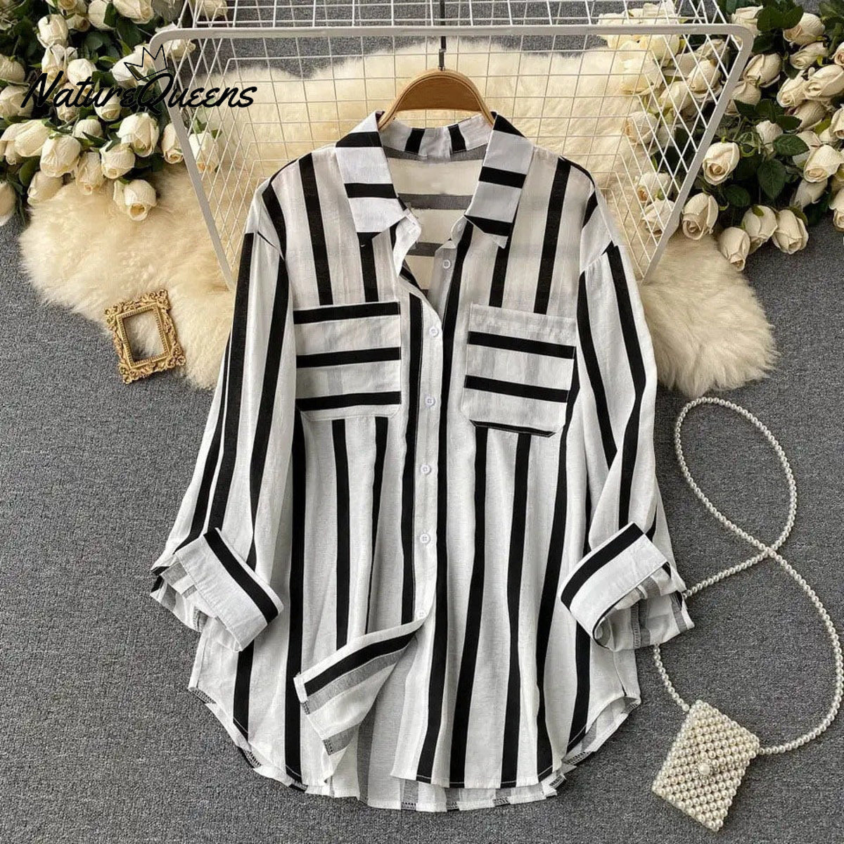 Vertical striped multicolor shirt jacket