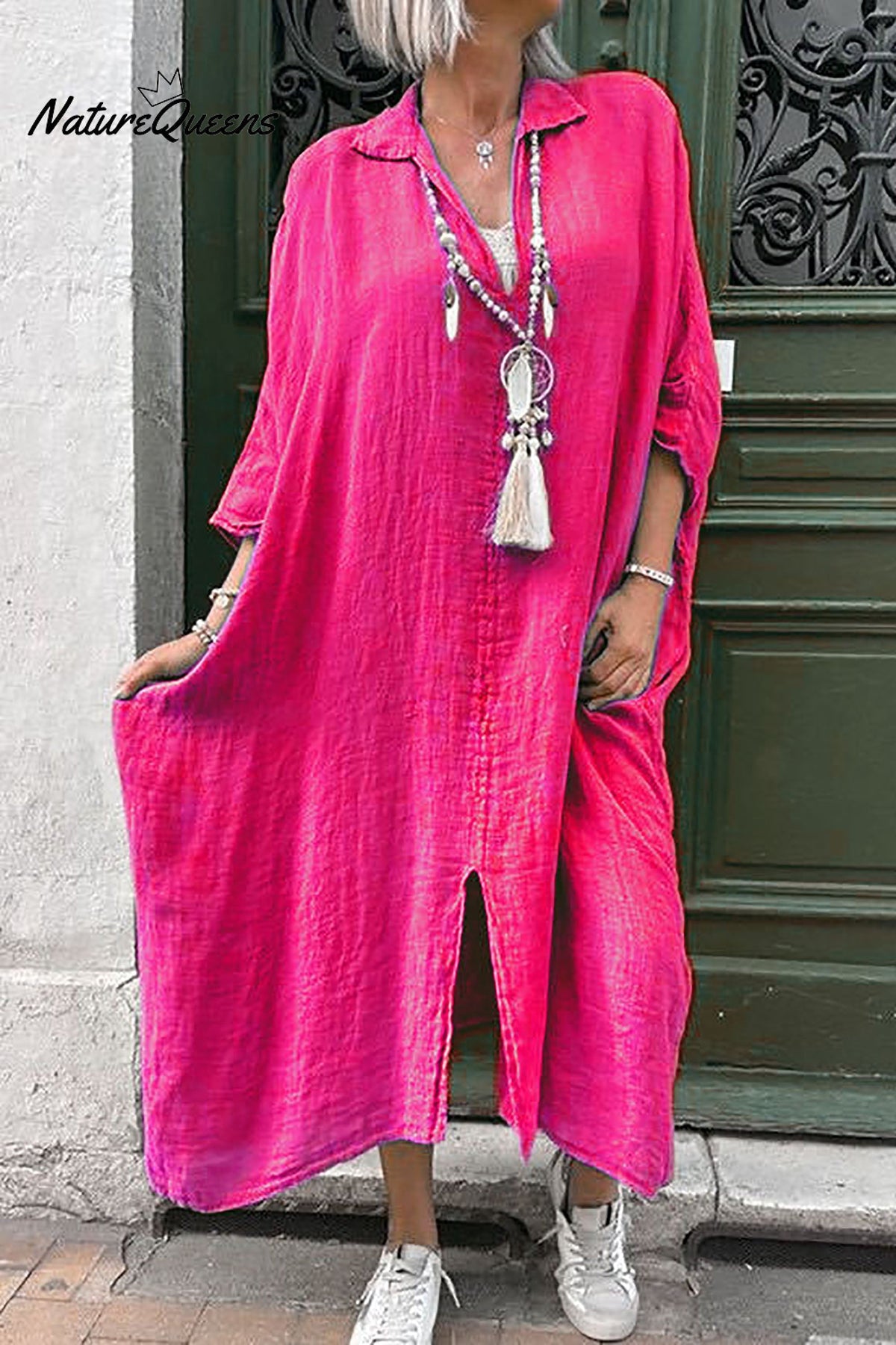 Casual Plus Size Shirt Collar Dress Red / S