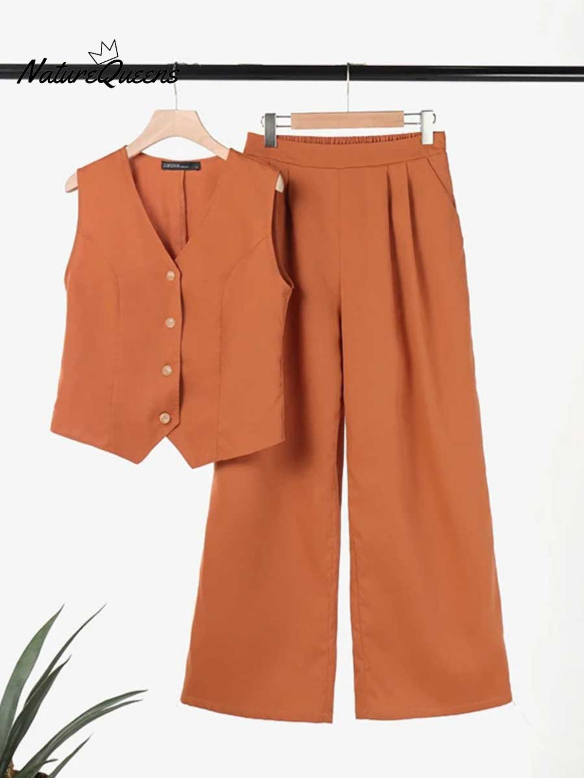 Women's Solid Color Casual Loose Stylish Vest Pants Suit