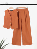 Women's Solid Color Casual Loose Stylish Vest Pants Suit