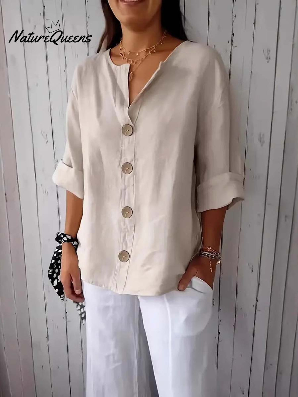 Women's Solid Color Stylish Loose Casual Button Cotton Shirt