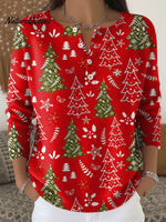 Women's Christmas Tree Pattern Art Print Buttoned Cardigan Sweater