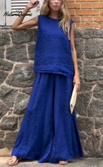 Women's Solid Color Casual Loose Stylish Sleeveless Top Pants Two Piece Suit