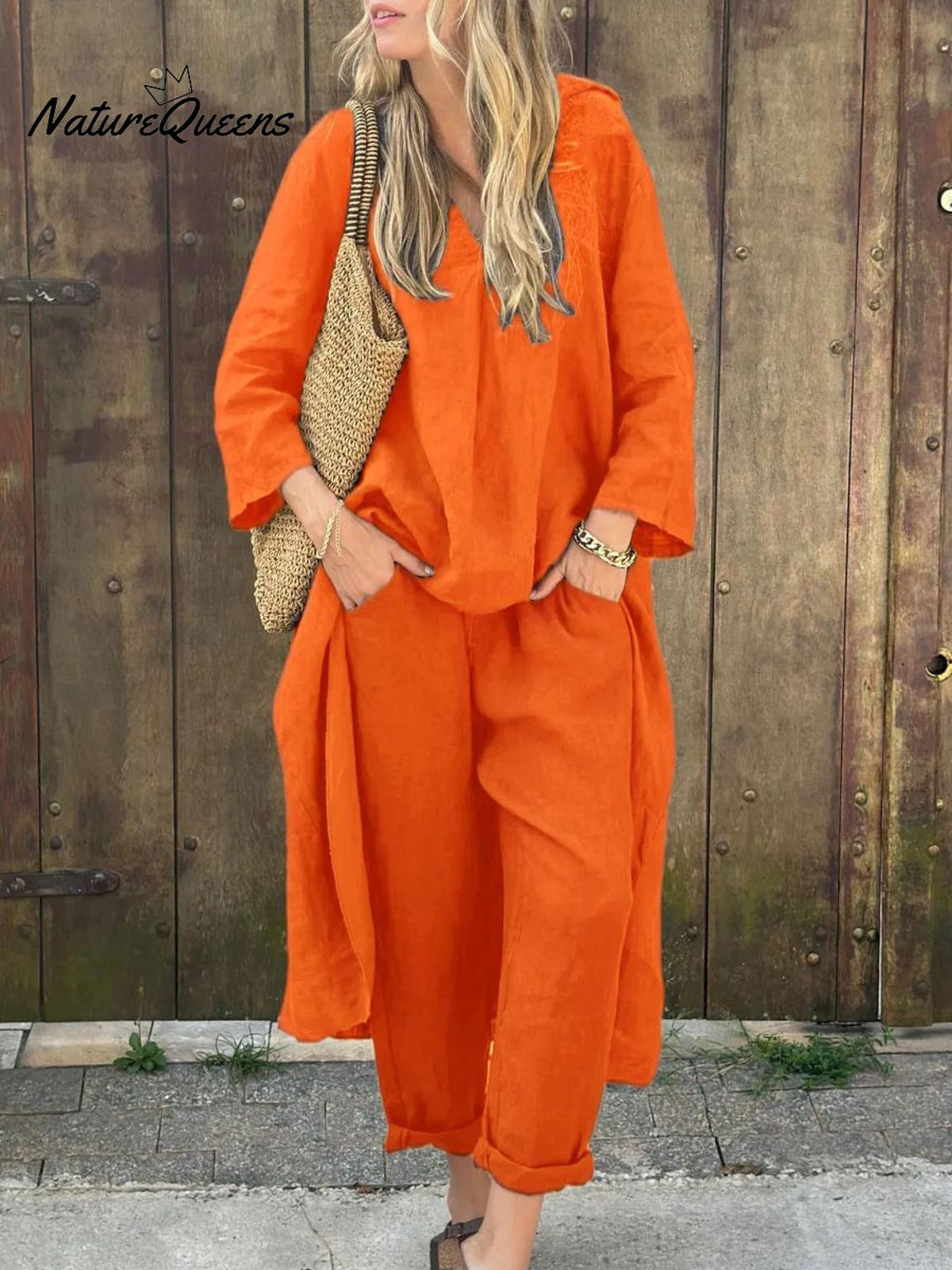 Women's Solid Color Casual Loose Elegant Stylish Skirt Pants Two Piece Suit