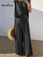 Women's Solid Color Casual Elegant Stylish Sleeveless Top Wide-leg Pants Two-piece Suit