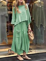 Women's Solid Color Casual Loose Elegant Stylish Skirt Two Piece Suit